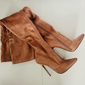 Over the Knee high pink suede boots